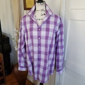 VanHeusen Studio Men’s Lavender and White Plaid Shirt with Lace in Back Size 16